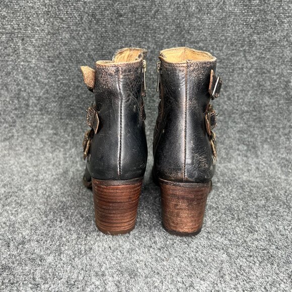 Bed Stu Begin Ankle Boots Women's 8.5 Black Rustic Leather Western Buckle Bootie - Picture 6 of 16